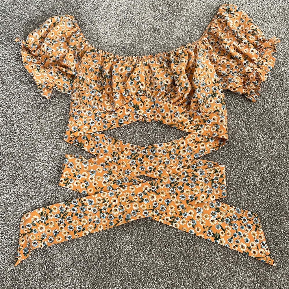 Orange floral crop top